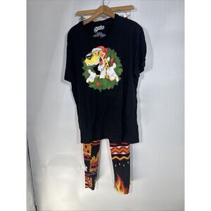 Cheetos Chester Cheetah Christmas Pajama Set Mens XL Black Santa‎ Wreath Fleece